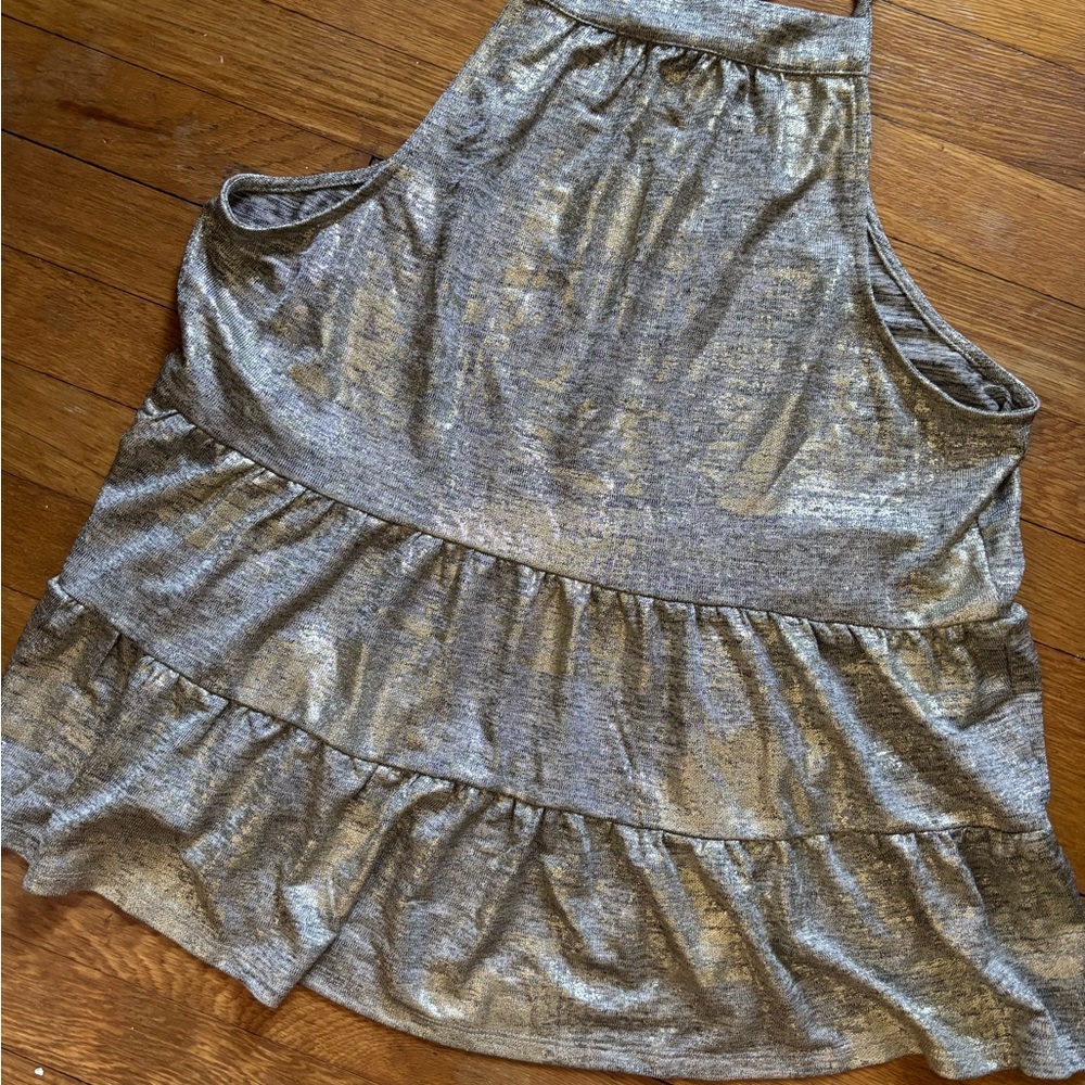 NWT L Anthropologie Sundays in Brooklyn Women's Sleeveless Ruffle Top Gold - Picture 5 of 5